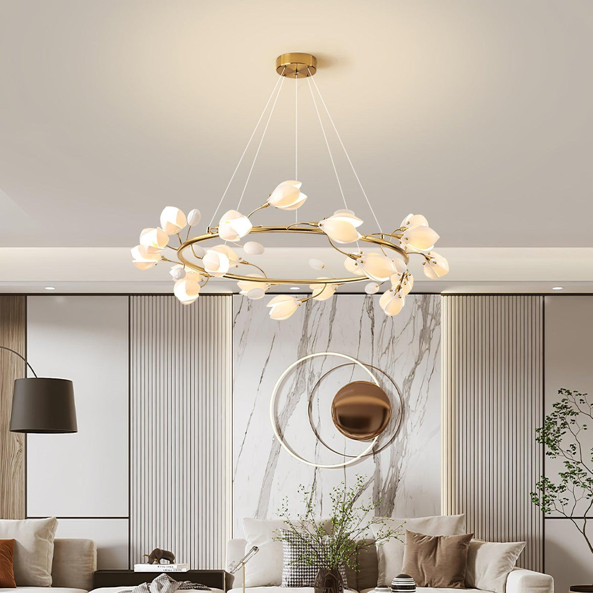 White Porcelain Magnolia Chandelier Chandelier