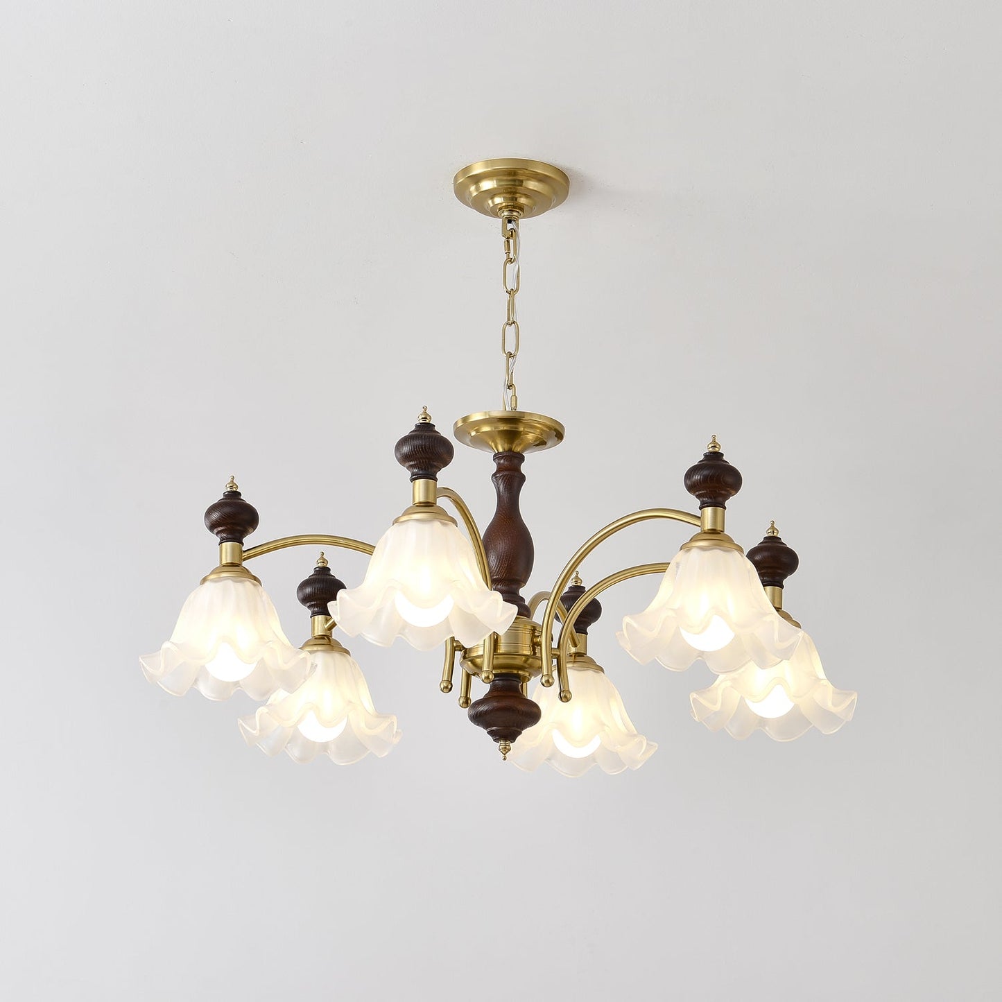 Blossom Flowers Chandelier 6 heads Dia 33.5″ x H 18.5″ / Walnut Color & Gold Chandelier