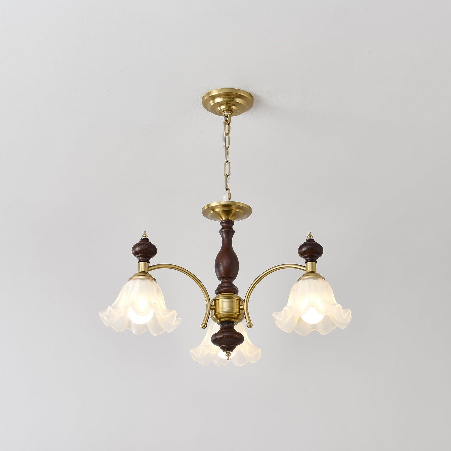 Blossom Flowers Chandelier 3 heads Dia 25.6″ x H 18.5″ / Walnut Color & Gold Chandelier