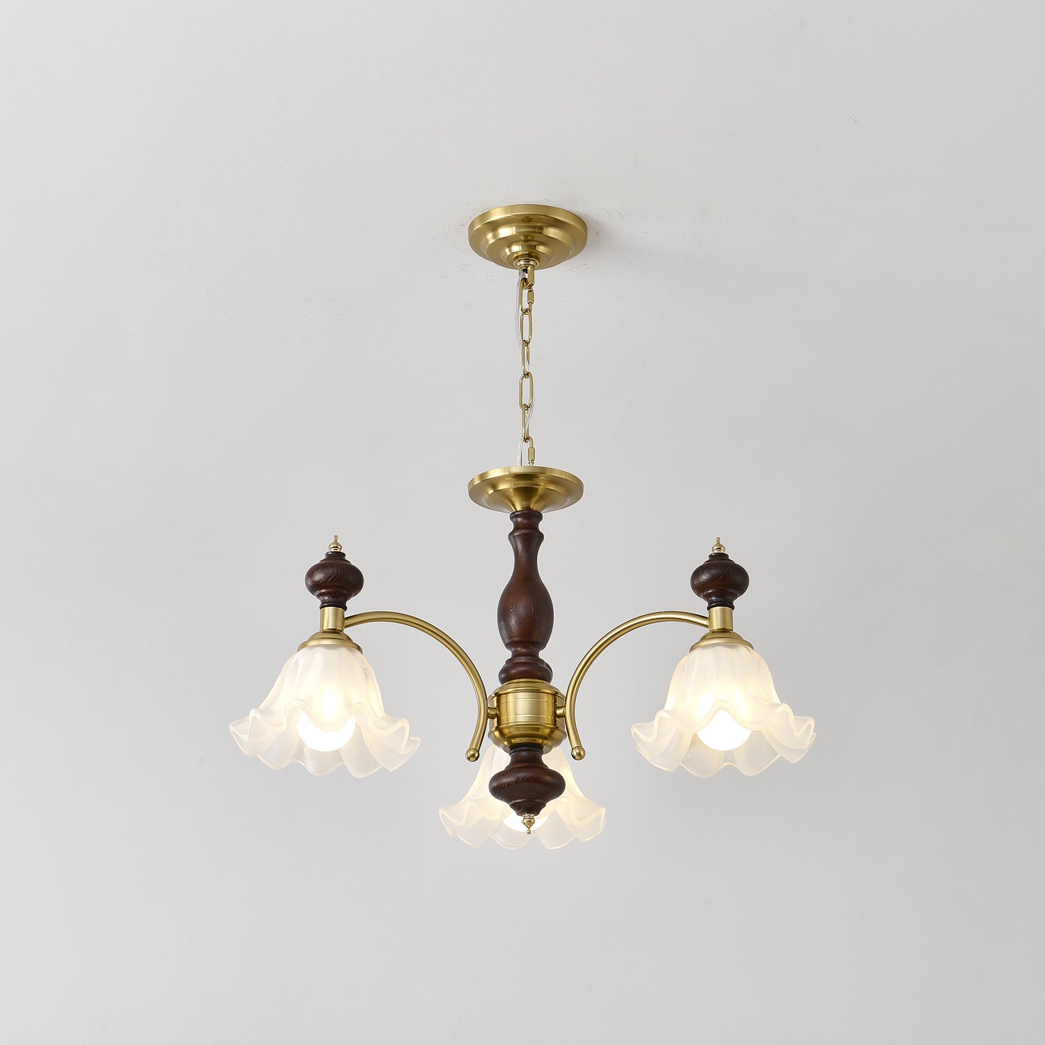 Blossom Flowers Chandelier 3 heads Dia 25.6″ x H 18.5″ / Walnut Color & Gold Chandelier