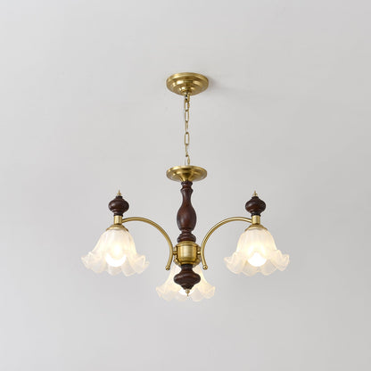 Blossom Flowers Chandelier 3 heads Dia 25.6″ x H 18.5″ / Walnut Color & Gold Chandelier