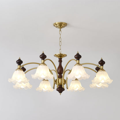 Blossom Flowers Chandelier 8 heads Dia 37.4″ x H 18.5″ / Walnut Color & Gold Chandelier