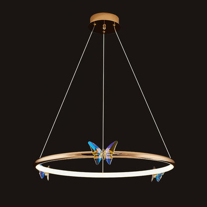 Blue Butterfly Chandelier Dia 23.6″ x H 9″ / Dia 60cm x H 23cm / Gold / Warm White Chandelier