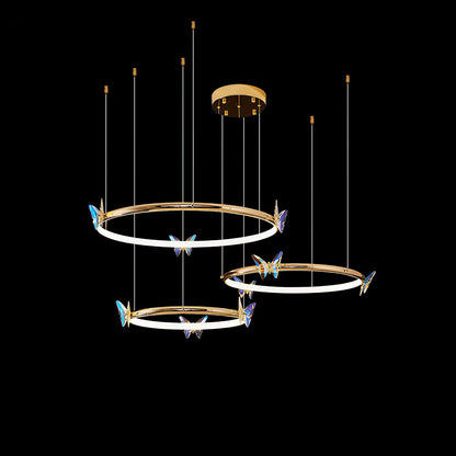Blue Butterfly Chandelier Dia 15.7″ + 23.6″+ 31.4″ / Dia 40cm + 60cm + 80cm / Gold / Warm White Chandelier