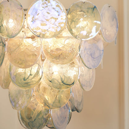 Blue Murano Iridescent Disc Chandelier Chandelier