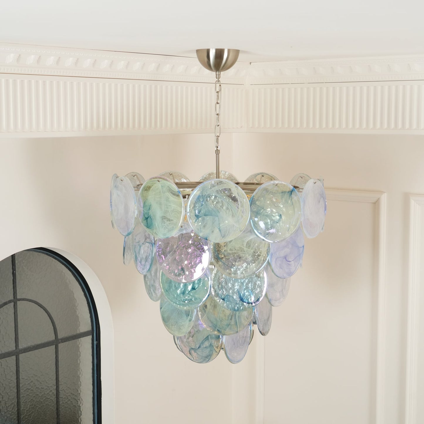 Blue Murano Iridescent Disc Chandelier Chandelier