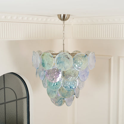 Blue Murano Iridescent Disc Chandelier Chandelier