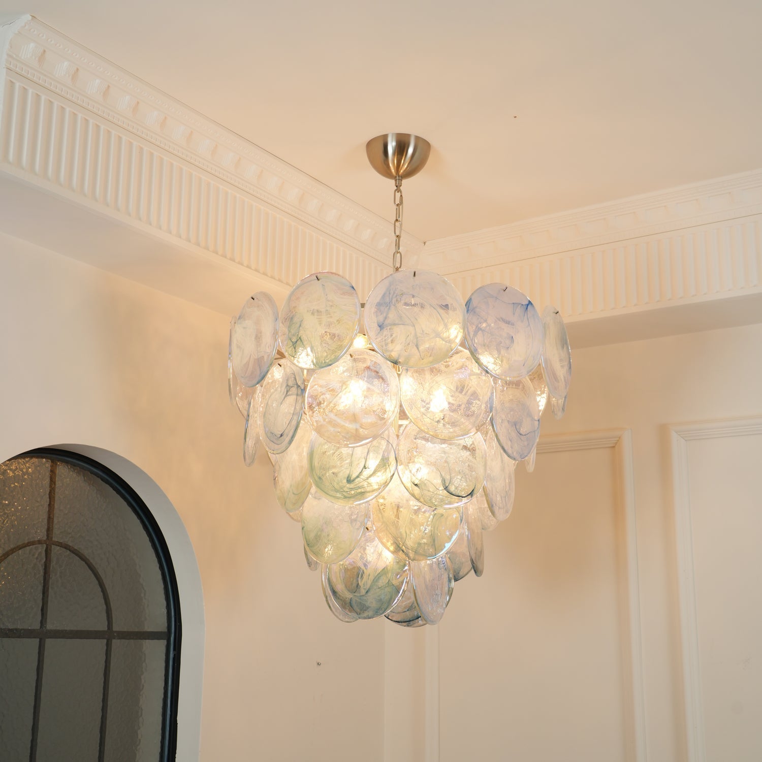 Blue Murano Iridescent Disc Chandelier Chandelier
