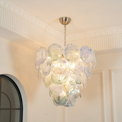 Blue Murano Iridescent Disc Chandelier Chandelier