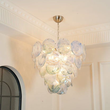 Blue Murano Iridescent Disc Chandelier Chandelier