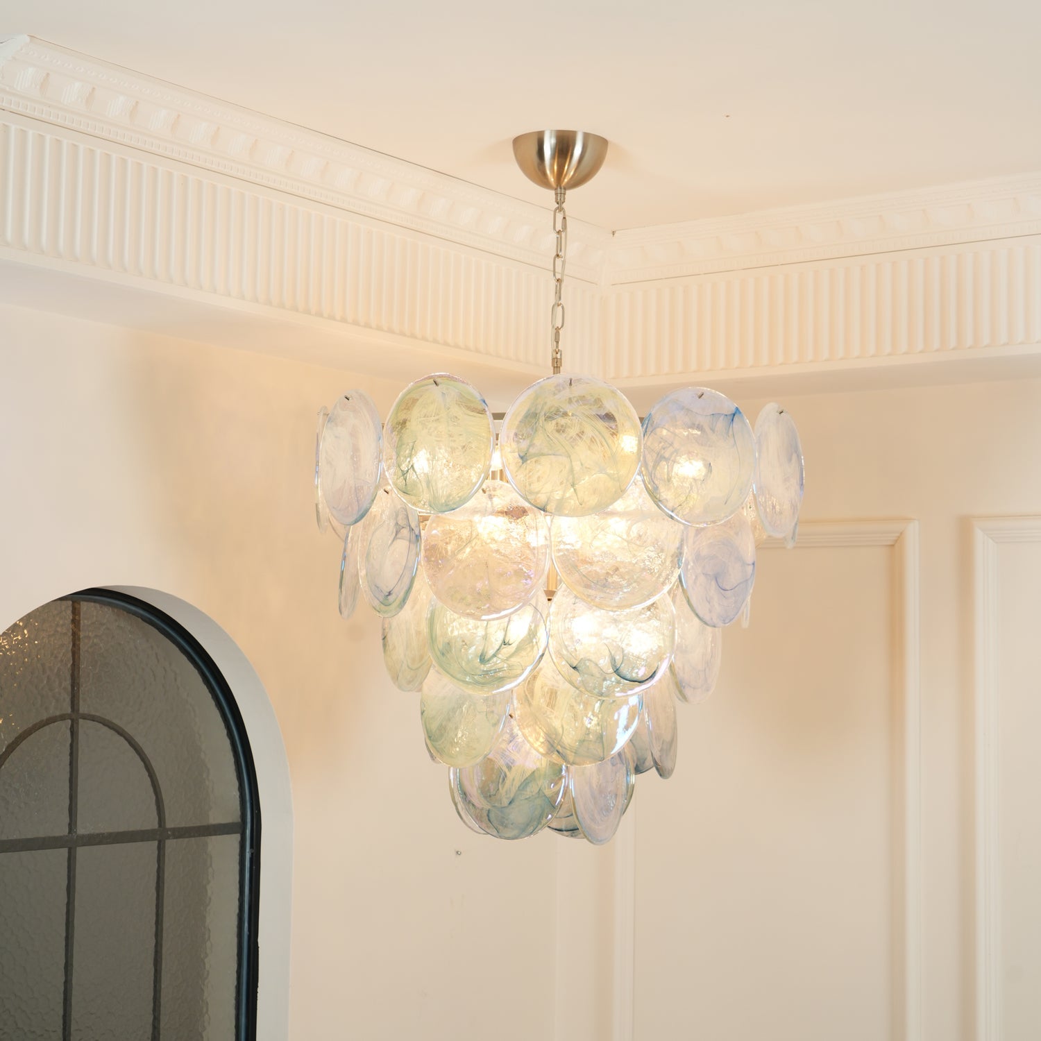 Blue Murano Iridescent Disc Chandelier Chandelier