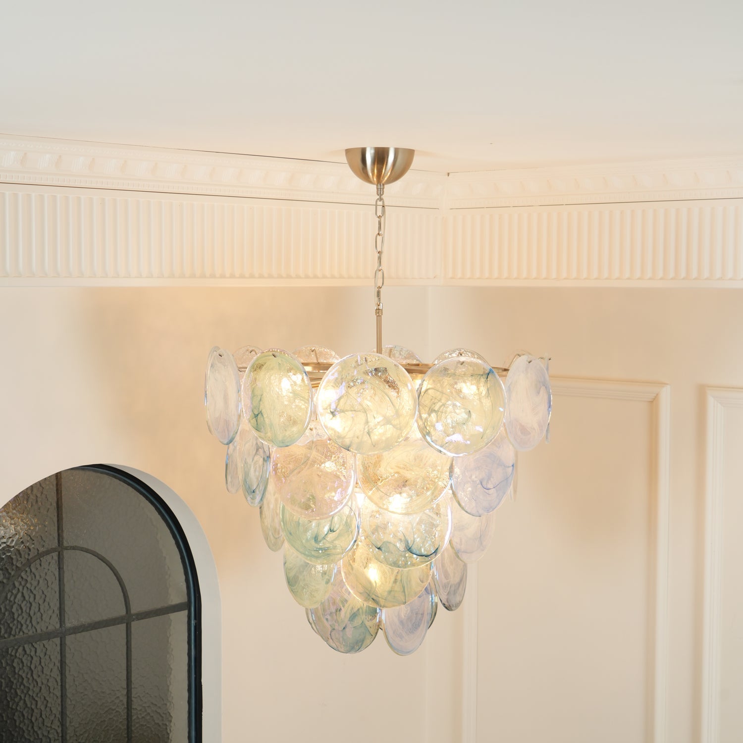 Blue Murano Iridescent Disc Chandelier Chandelier