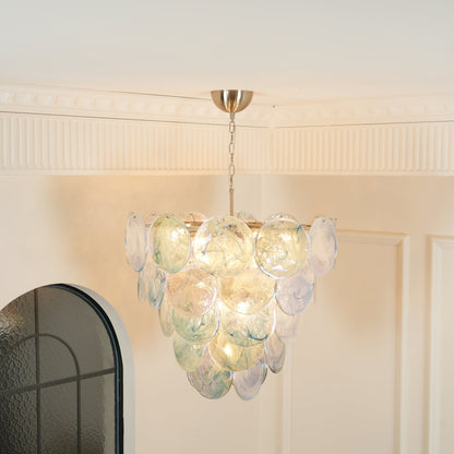 Blue Murano Iridescent Disc Chandelier Chandelier