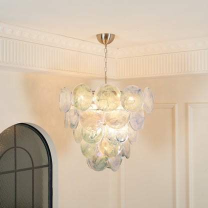 Blue Murano Iridescent Disc Chandelier Chandelier