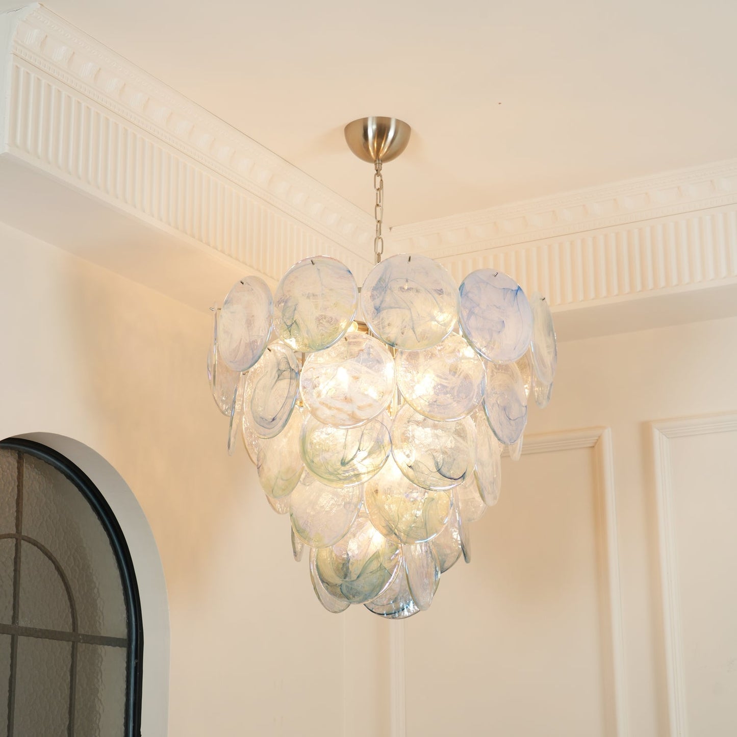 Blue Murano Iridescent Disc Chandelier Chandelier