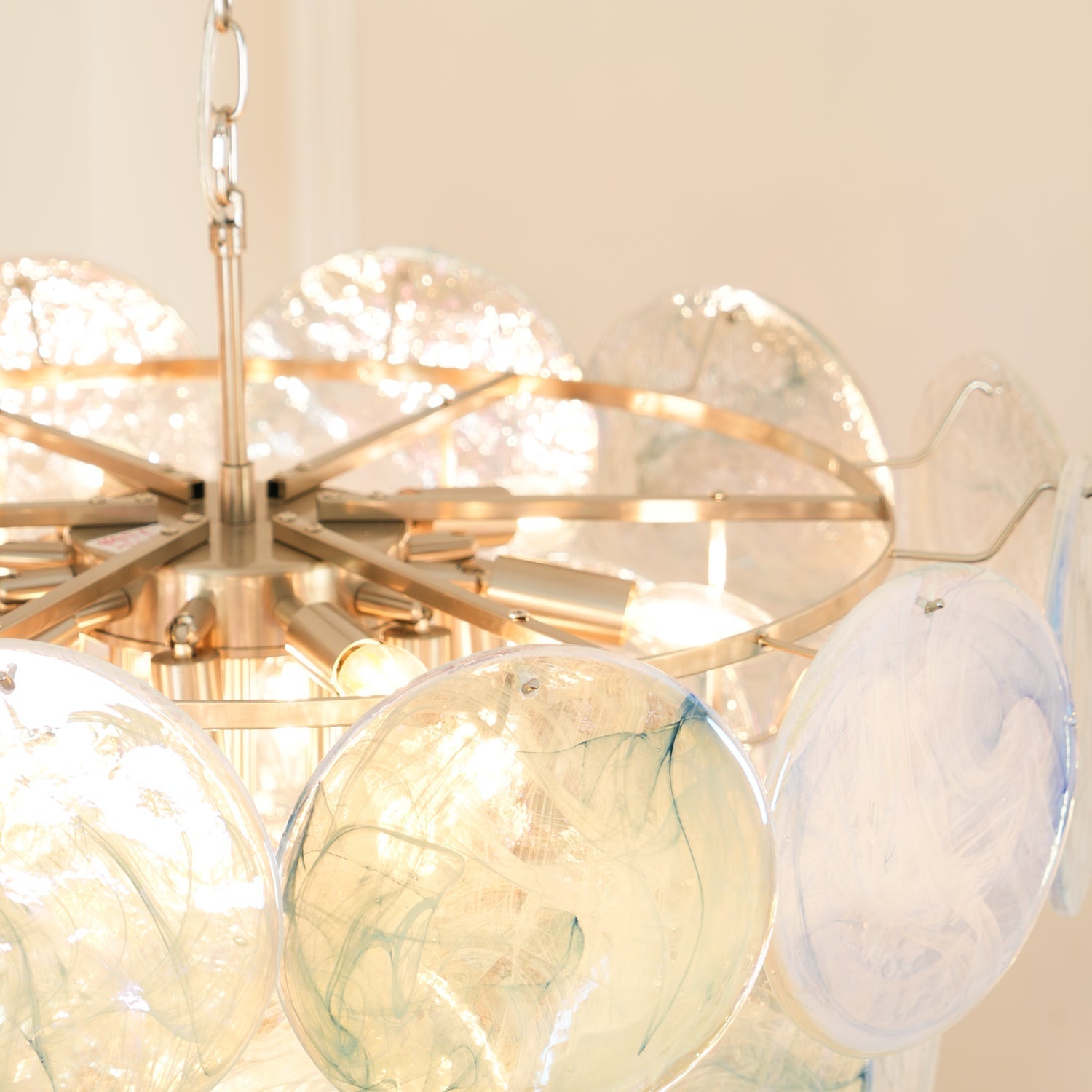 Blue Murano Iridescent Disc Chandelier Chandelier