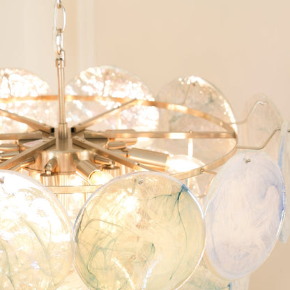 Blue Murano Iridescent Disc Chandelier Chandelier