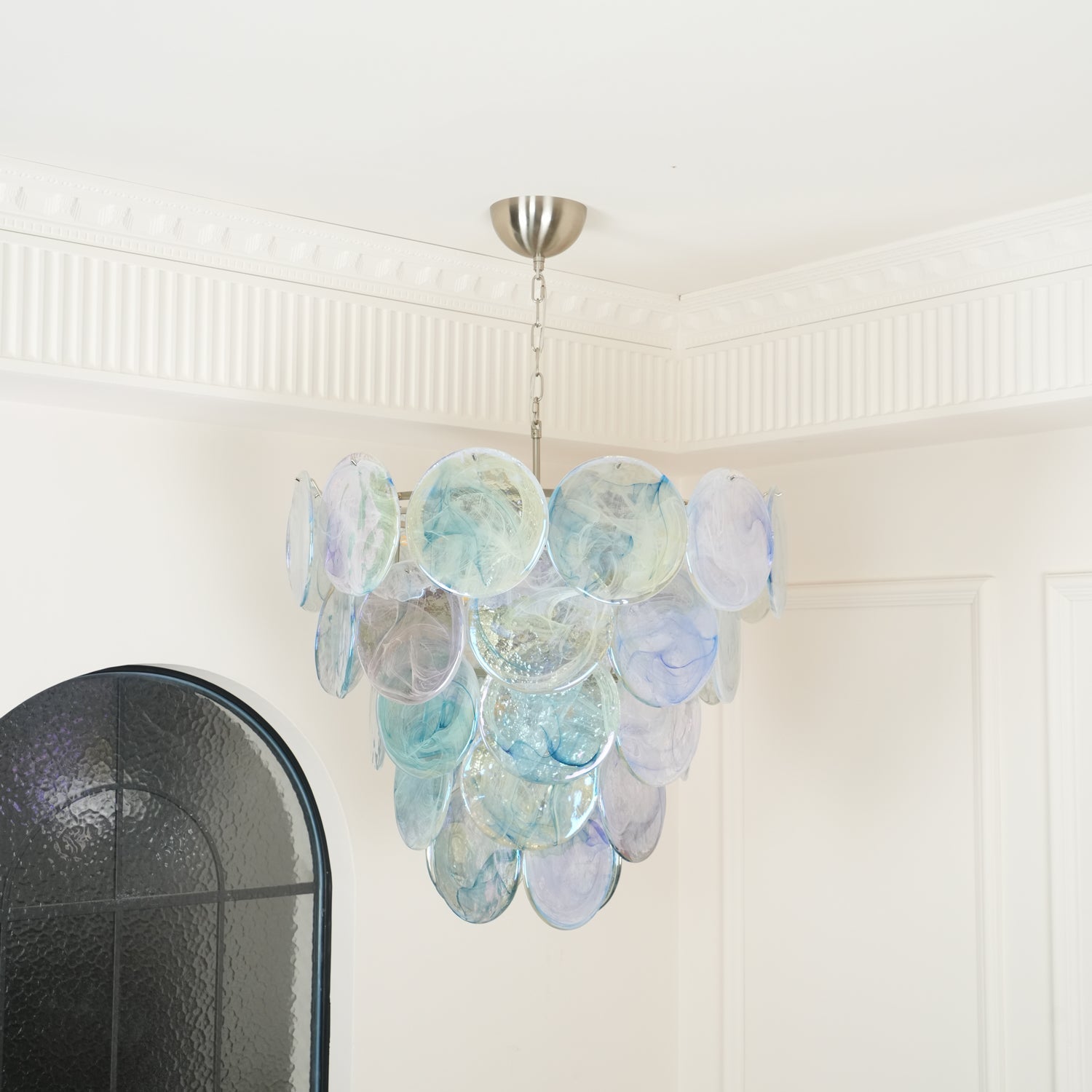 Blue Murano Iridescent Disc Chandelier Chandelier