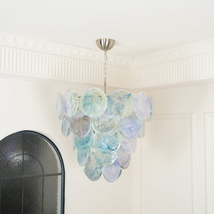 Blue Murano Iridescent Disc Chandelier Chandelier