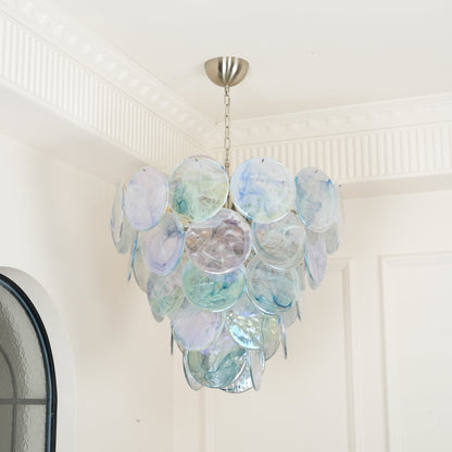 Blue Murano Iridescent Disc Chandelier Chandelier