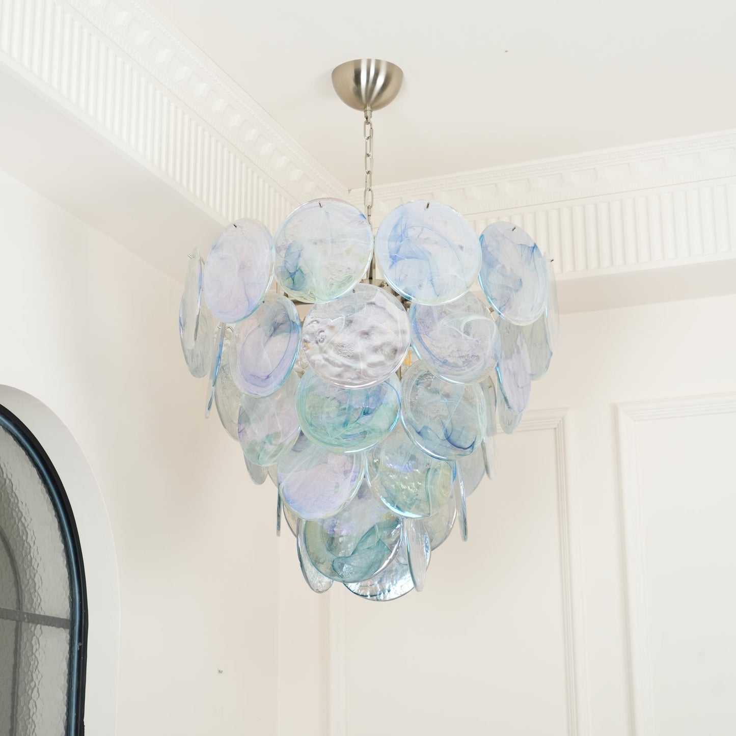 Blue Murano Iridescent Disc Chandelier Chandelier