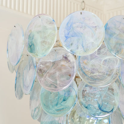 Blue Murano Iridescent Disc Chandelier Chandelier