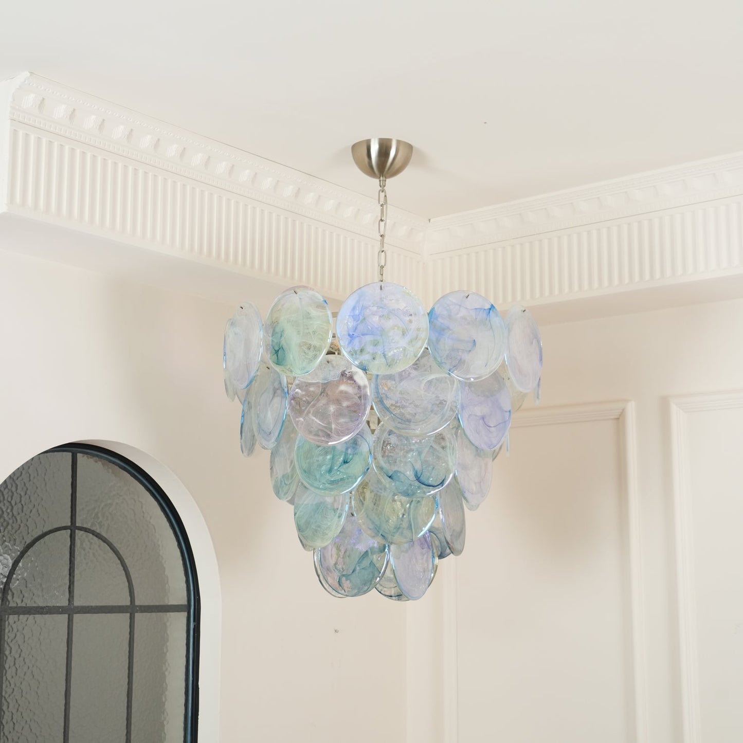 Blue Murano Iridescent Disc Chandelier Chandelier
