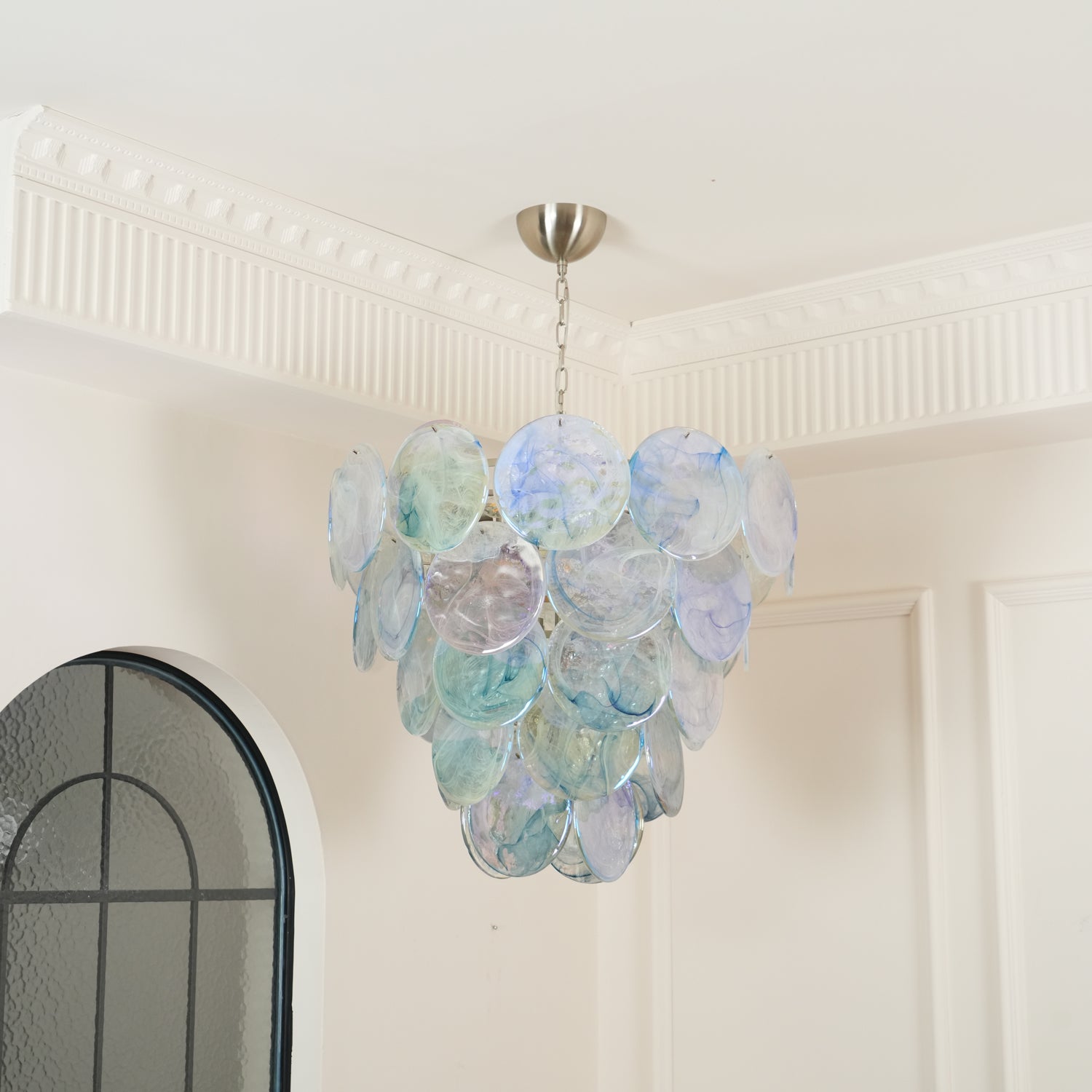 Blue Murano Iridescent Disc Chandelier Chandelier