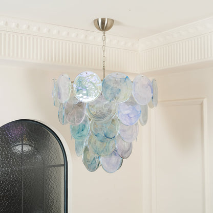 Blue Murano Iridescent Disc Chandelier Chandelier