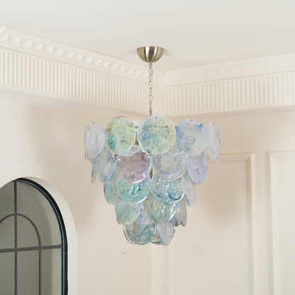 Blue Murano Iridescent Disc Chandelier Chandelier