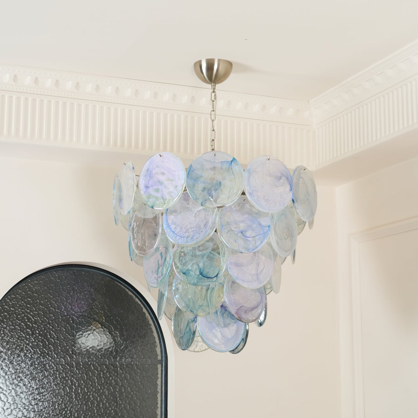 Blue Murano Iridescent Disc Chandelier Chandelier