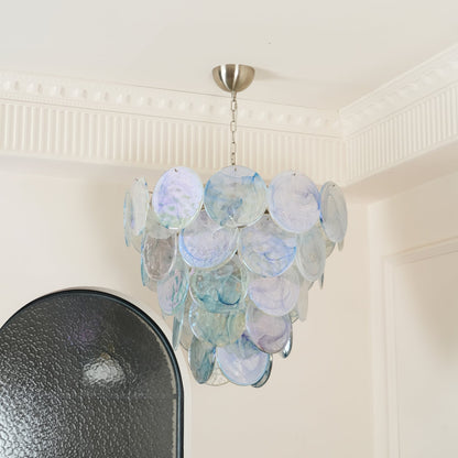 Blue Murano Iridescent Disc Chandelier Chandelier