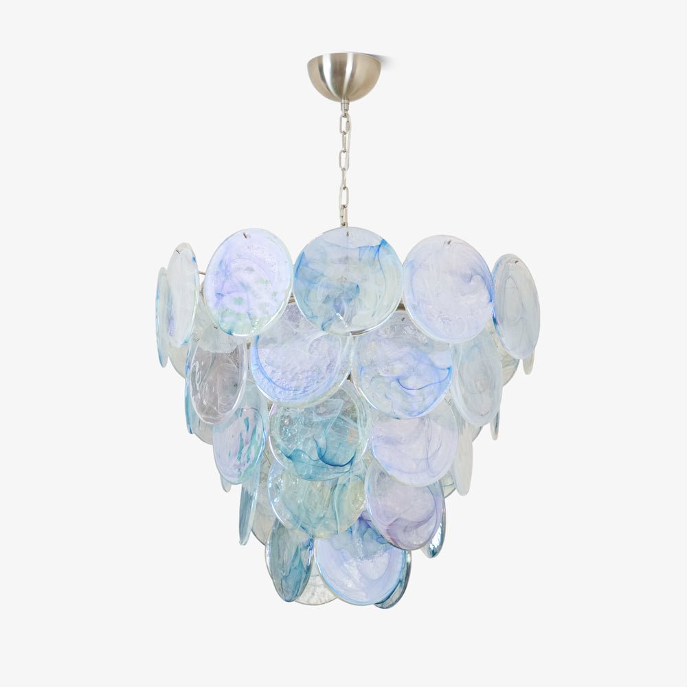 Blue Murano Iridescent Disc Chandelier ? 27.6″ x H 25.6″ / Chrome & Blue Chandelier