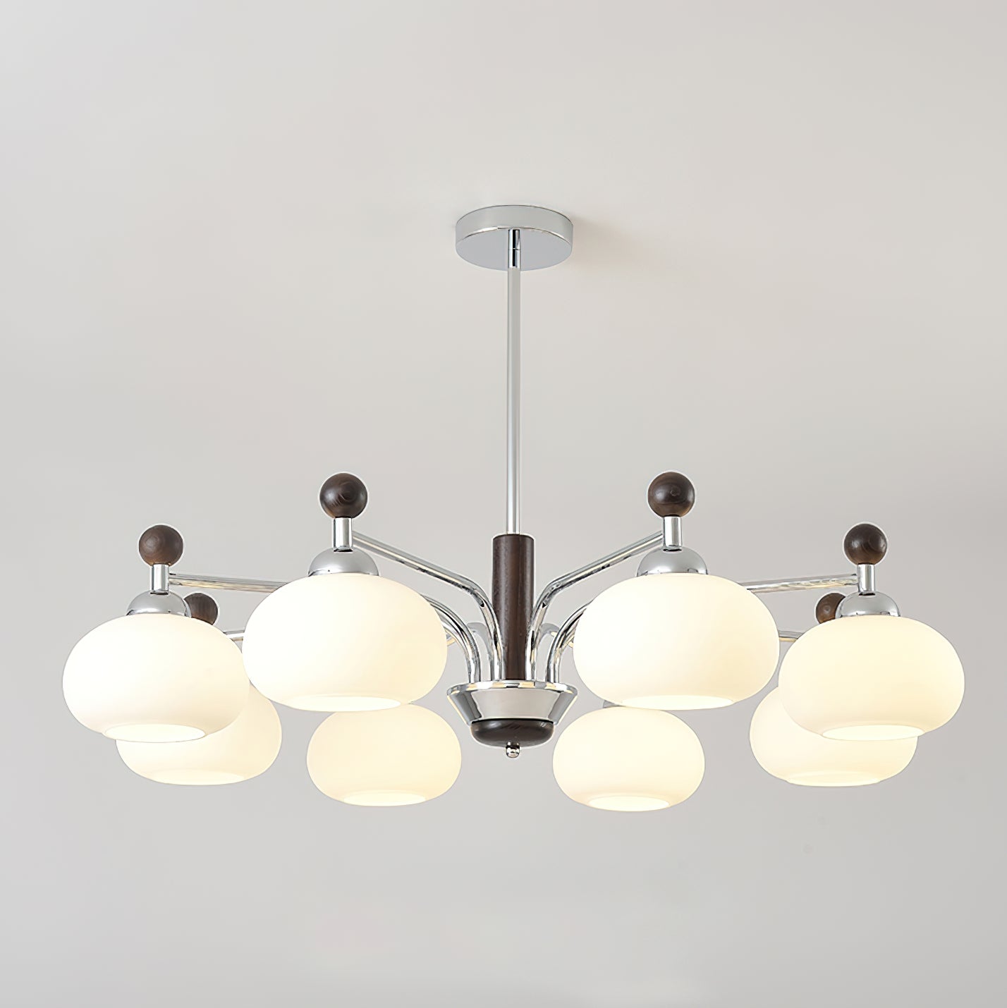 Bogart Chandelier 8 Heads ? 34.2″ x H 8.3″ / Dia 87cm x H 21cm / Walnut Grain & Chrome Chandelier