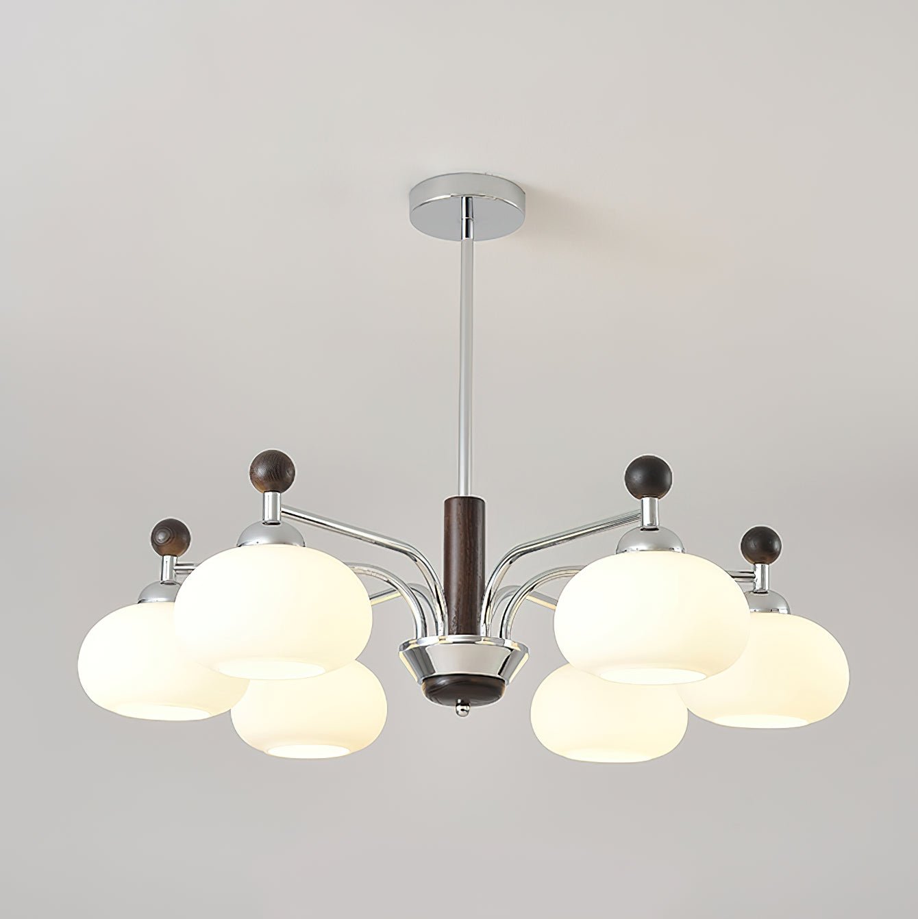 Bogart Chandelier 6 Heads ? 29.9″ x H 8.3″ / Dia 76cm x H 21cm / Walnut Grain & Chrome Chandelier