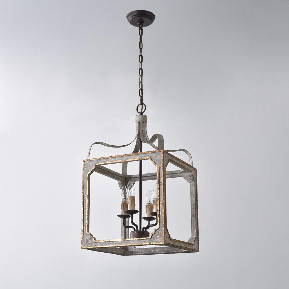 Boho Rustic Cube Chandelier Φ 14.2″ x H 18.5″ / Dia 36cm x H 47cm / Washed grey Chandelier