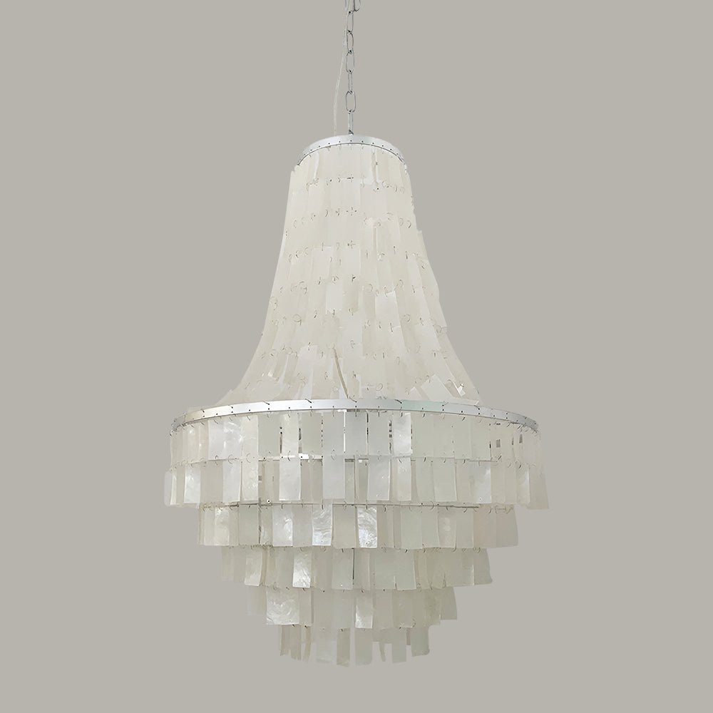 Boho Shell Tiered Chandelier ? 25.6″ x H 37.4″ / Silver & White Chandelier