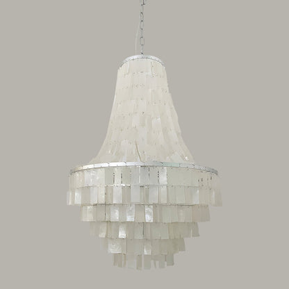 Boho Shell Tiered Chandelier ? 25.6″ x H 37.4″ / Silver & White Chandelier