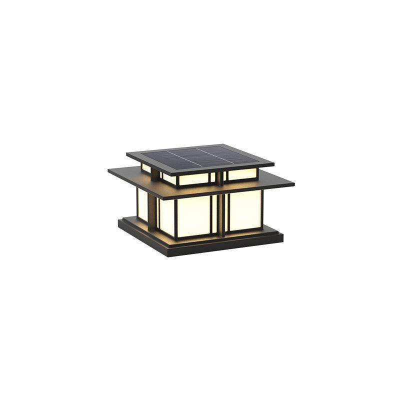 Boilyn Solar Outdoor Pillar Light Model A: L 22″ x W 22″ x H 12.2″ / L 56cm x W 56cm x H 31cm / Solar-Powered Version