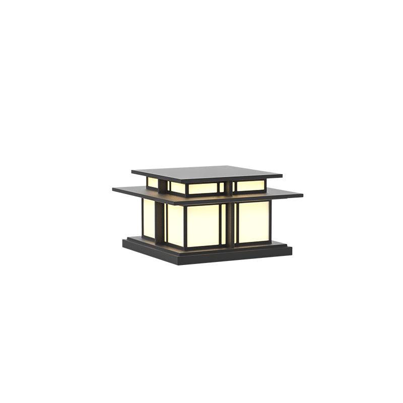 Boilyn Outdoor Pillar Light Model A: L 22″ x W 22″ x H 12.2″ / L 56cm x W 56cm x H 31cm / Wired Version / Warm Light