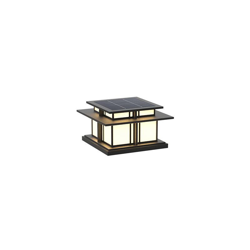 Boilyn Solar Outdoor Pillar Light Model A: L 13.2″ x W 13.2″ x H 7.5″ / L 33.5cm x W 33.5cm x H 19cm / Solar-Powered