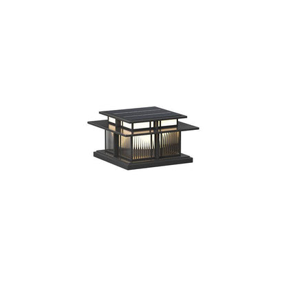 Boilyn Solar Outdoor Pillar Light Model B: L 13.2″ x W 13.2″ x H 7.5″ / L 33.5cm x W 33.5cm x H 19cm / Solar-Powered