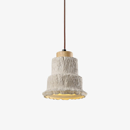 Boulder Pendant Light Dia 6.7″ x H 7.3″ / Yellow Travertine & Wood Color Pendant light