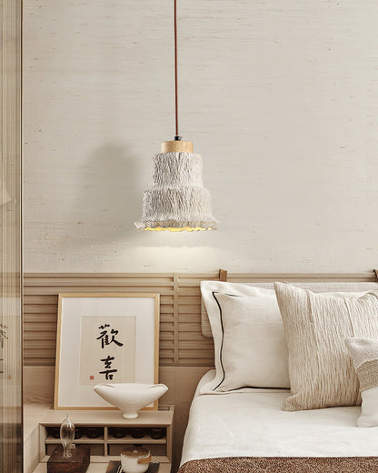 Boulder Pendant Light Dia 6.7″ x H 7.3″ / Yellow Travertine & Wood Color Pendant light