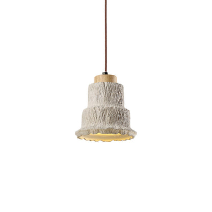 Boulder Pendant Light Dia 6.7″ x H 7.3″ / Yellow Travertine & Wood Color Pendant light