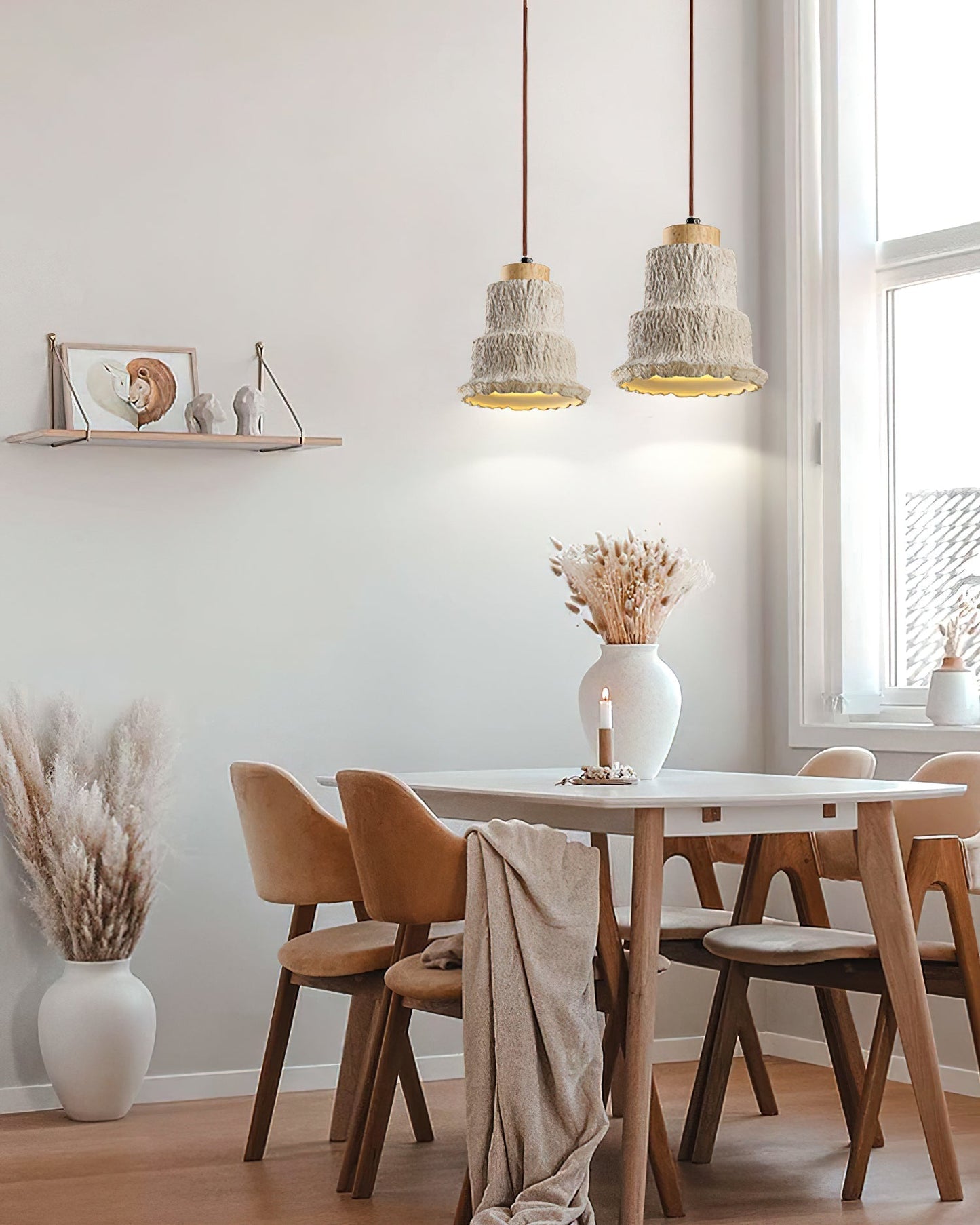 Boulder Pendant Light Dia 6.7″ x H 7.3″ / Yellow Travertine & Wood Color Pendant light