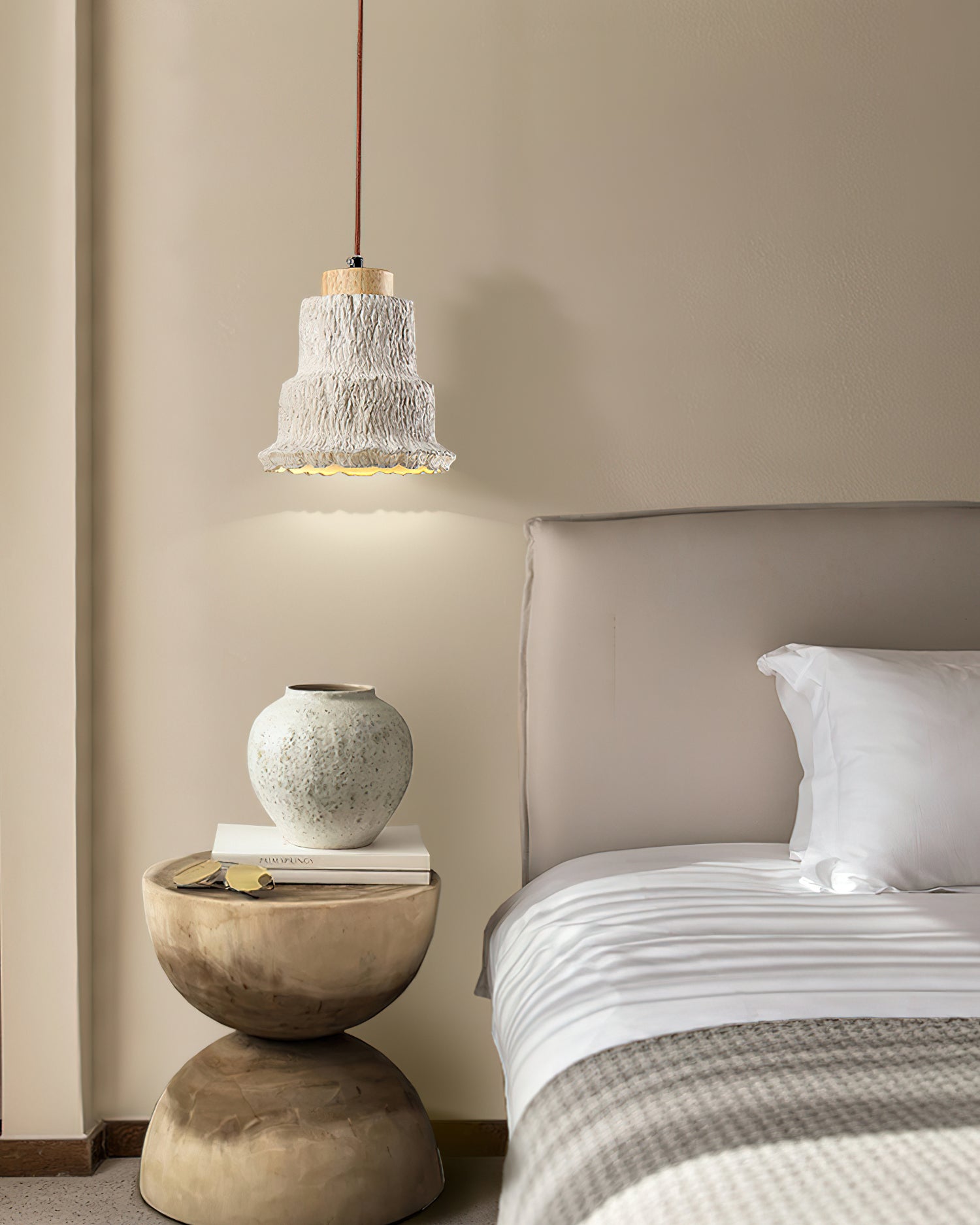 Boulder Pendant Light Dia 6.7″ x H 7.3″ / Yellow Travertine & Wood Color Pendant light