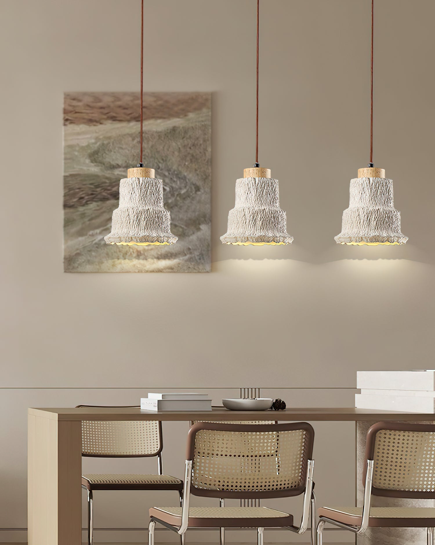 Boulder Pendant Light Dia 6.7″ x H 7.3″ / Yellow Travertine & Wood Color Pendant light