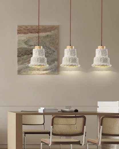 Boulder Pendant Light Dia 6.7″ x H 7.3″ / Yellow Travertine & Wood Color Pendant light