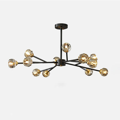 Crystal Ball Round Cluster Chandelier 12heads ? 34.6″ x H 17.7″ / Dia 88cm x H 45cm / Black brushed gold & Clear / 11cm